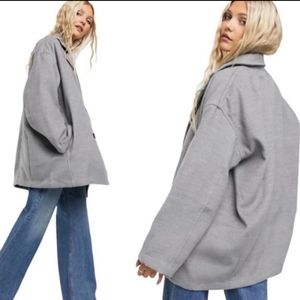 Free People Hannah Slouchy Blazer Gray Heathered Stretch Pockets